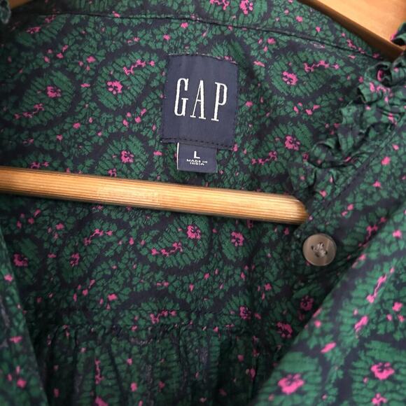 Gap Green Paisley Print Long Sleeve Mock Neck Top Blouse Women's Large Whimsical - Picture 5 of 10
